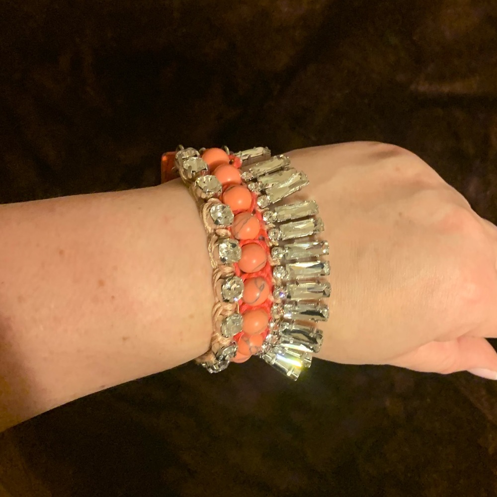 Unique bracelet CUFF - by HENRI BENDEL (missing stone) coral color with stones